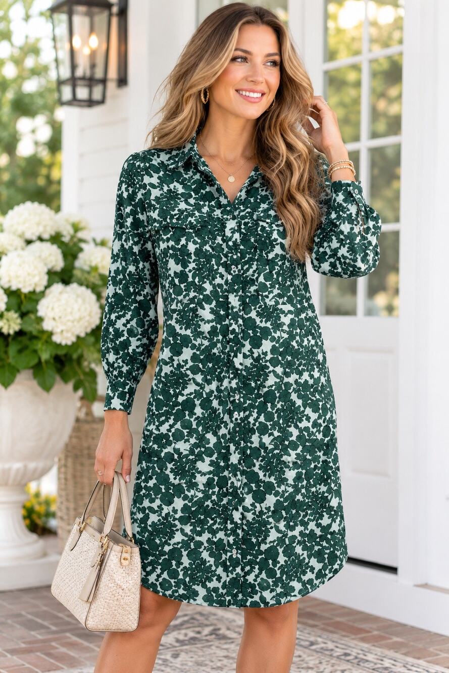 Tory Burch Issy Vine Shirtdress in Green Size 0